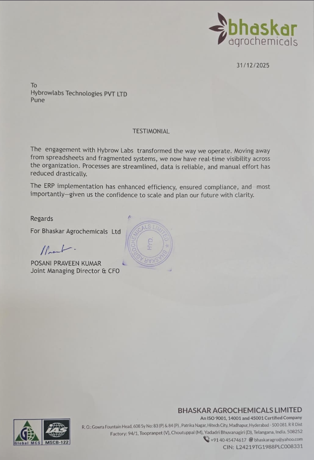 Bhaskar Agro Chemicals Testimonial